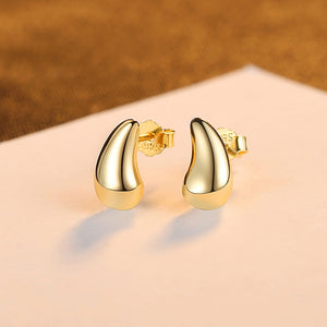 925 Sterling Silver Plated Gold Simple Fashion Water Drop Stud Earrings