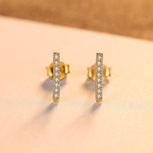 Load image into Gallery viewer, 925 Sterling Silver Plated Gold Simple and Delicate Geometric Rectangular Cubic Zirconia Stud Earrings