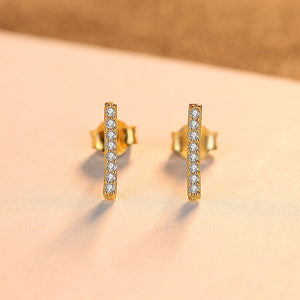 925 Sterling Silver Plated Gold Simple and Delicate Geometric Rectangular Cubic Zirconia Stud Earrings