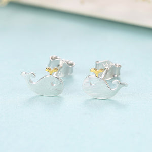 925 Sterling Silver Simple Cute Whale Stud Earrings