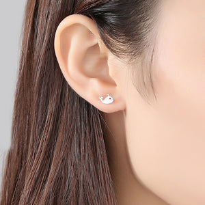 925 Sterling Silver Simple Cute Whale Stud Earrings