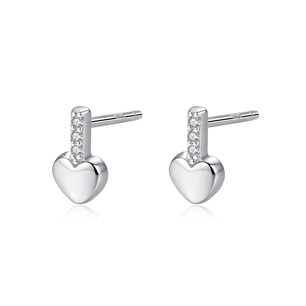 925 Sterling Silver Simple Romantic Heart-shaped Cubic Zirconia Stud Earrings