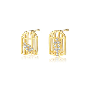 925 Sterling Silver Fashion and Elegant Bird Cage Stud Earrings with Cubic Zirconia
