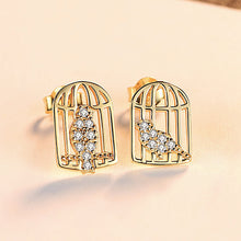 Load image into Gallery viewer, 925 Sterling Silver Fashion and Elegant Bird Cage Stud Earrings with Cubic Zirconia