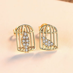 925 Sterling Silver Fashion and Elegant Bird Cage Stud Earrings with Cubic Zirconia