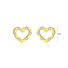 Load image into Gallery viewer, 925 Sterling Silver Plated Gold Simple Romantic Hollow Heart Stud Earrings with Cubic Zirconia