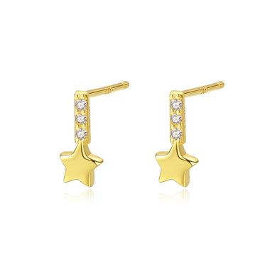 925 Sterling Silver Plated Gold Simple and Delicate Star Earrings with Cubic Zirconia
