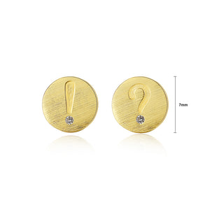 925 Sterling Silver Plated Gold Creative Simple Symbol Geometric Round Earrings with Cubic Zirconia