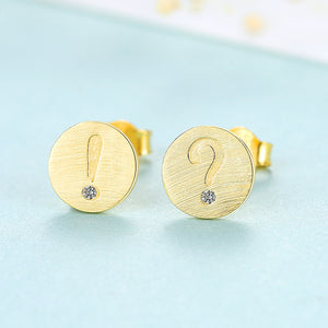 925 Sterling Silver Plated Gold Creative Simple Symbol Geometric Round Earrings with Cubic Zirconia