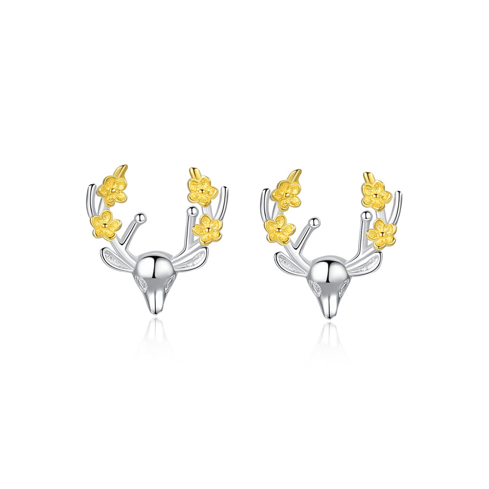 925 Sterling Silver Simple Cute Christmas Elk Stud Earrings