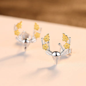 925 Sterling Silver Simple Cute Christmas Elk Stud Earrings