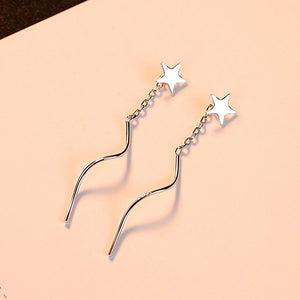 925 Sterling Silver Simple Fashion Stars Tassel Earrings