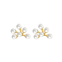 Load image into Gallery viewer, 925 Sterling Silver Plated Gold Fashion Elegant Floral Fashion Pearl Stud Earrings