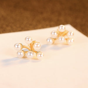 925 Sterling Silver Plated Gold Fashion Elegant Floral Fashion Pearl Stud Earrings
