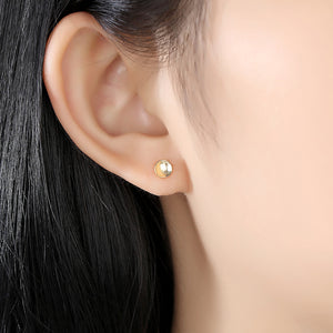 925 Sterling Silver Plated Gold Simple Classic Geometric Round Stud Earrings