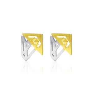 925 Sterling Silver Fashion Simple Hollow Two-color Geometric Stud Earrings