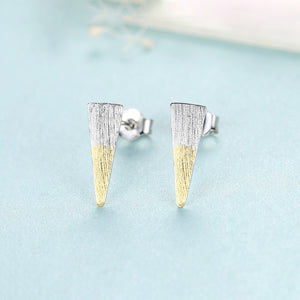 925 Sterling Silver Simple and Fashion Two-color Geometric Triangle Stud Earrings