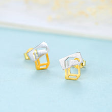 Load image into Gallery viewer, 925 Sterling Silver Plated Gold Simple Creative Hollow Two-color Geometric Stud Earrings