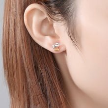 Load image into Gallery viewer, 925 Sterling Silver Plated Gold Simple Creative Hollow Two-color Geometric Stud Earrings