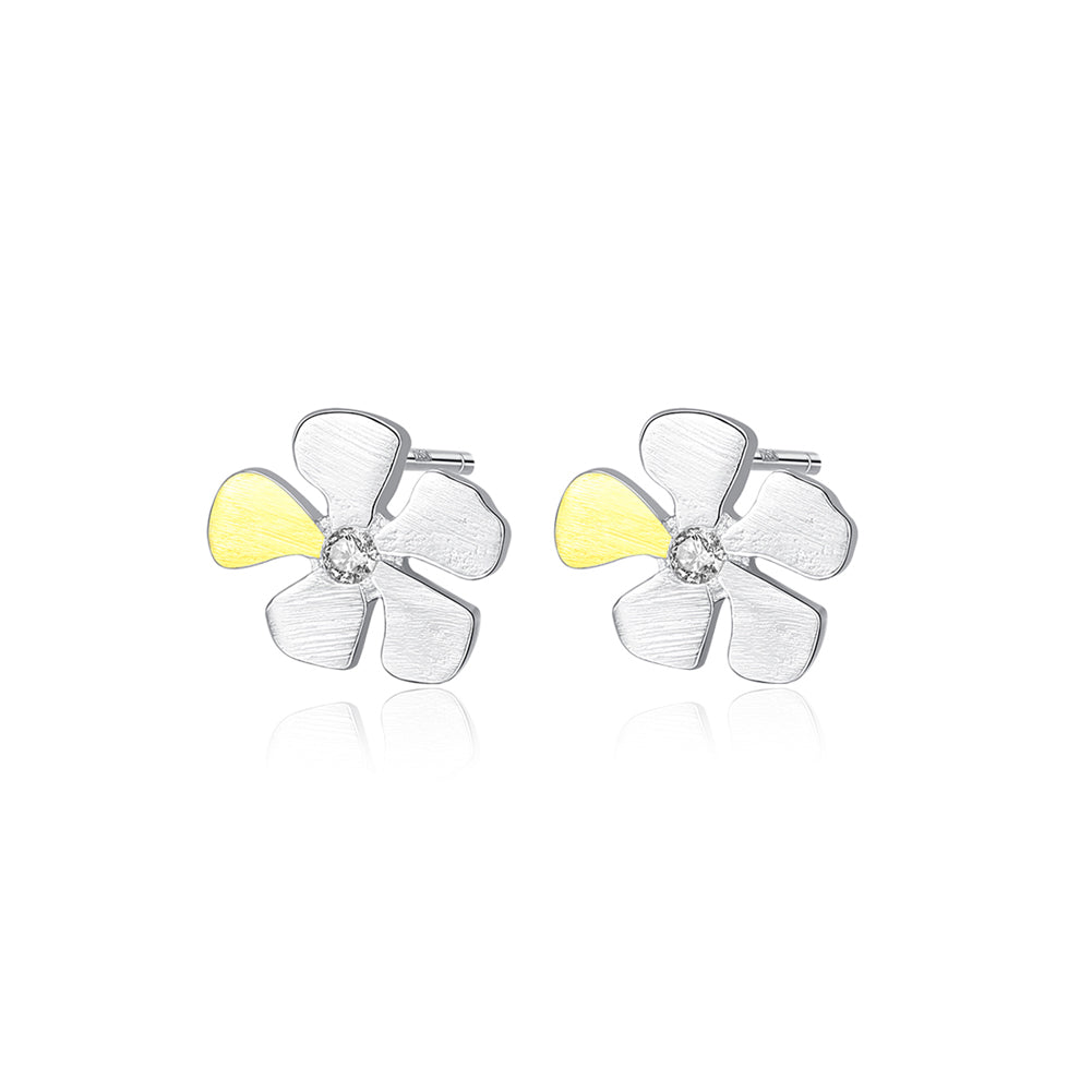 925 Sterling Silver Simple Personality Two-color Flower Stud Earrings