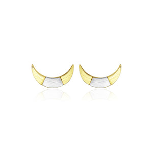 925 Sterling Silver Simple and Fashion Two-color Moon Stud Earrings
