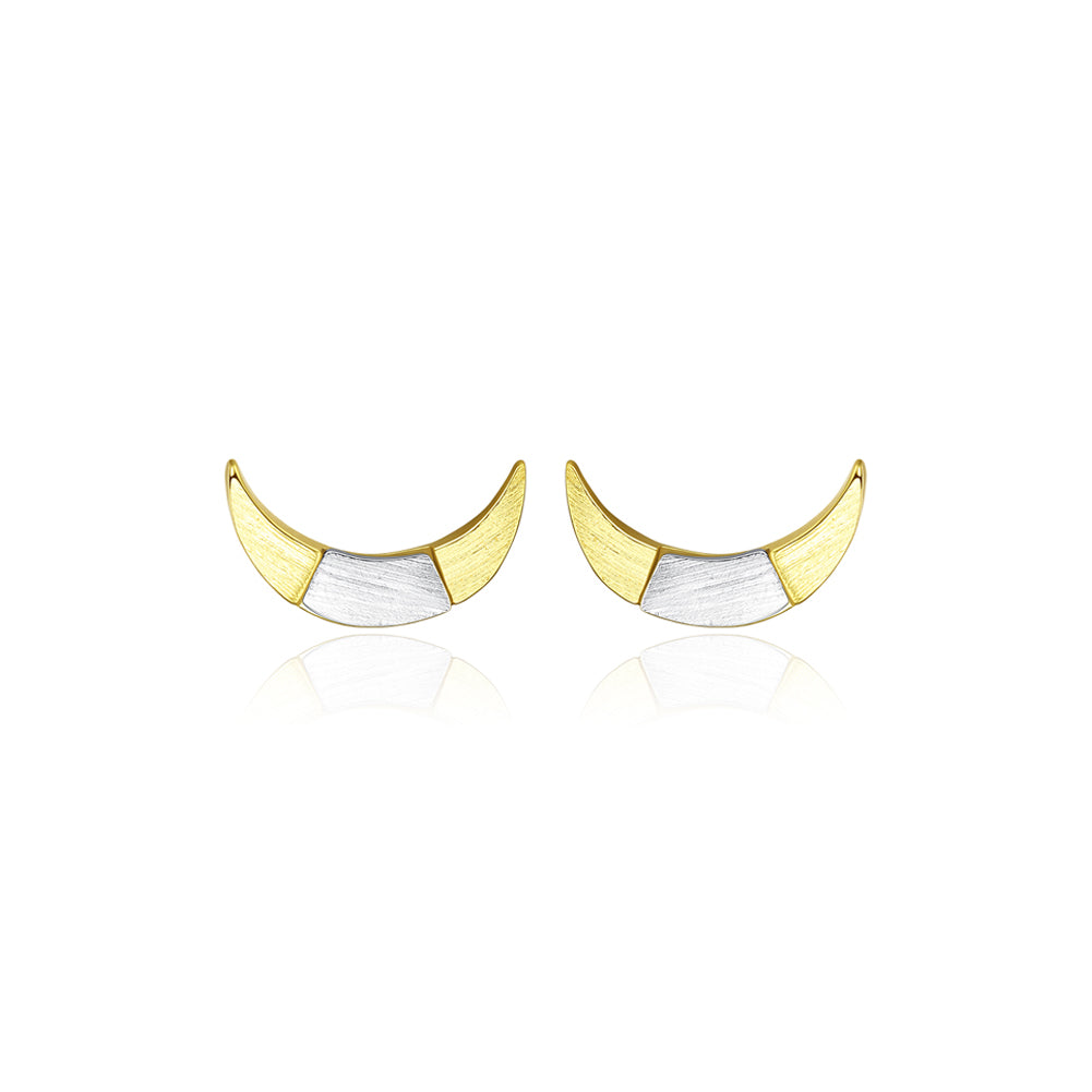 925 Sterling Silver Simple and Fashion Two-color Moon Stud Earrings