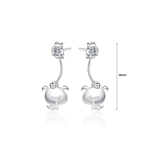 925 Sterling Silver Simple and Cute Puppy Earrings with Cubic Zirconia