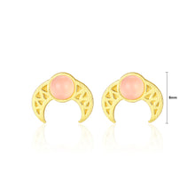 Load image into Gallery viewer, 925 Sterling Silver Plated Gold Simple Fashion Pattern Moon Stud Earrings with Pink Opal
