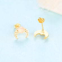 Load image into Gallery viewer, 925 Sterling Silver Plated Gold Simple Fashion Pattern Moon Stud Earrings with Pink Opal