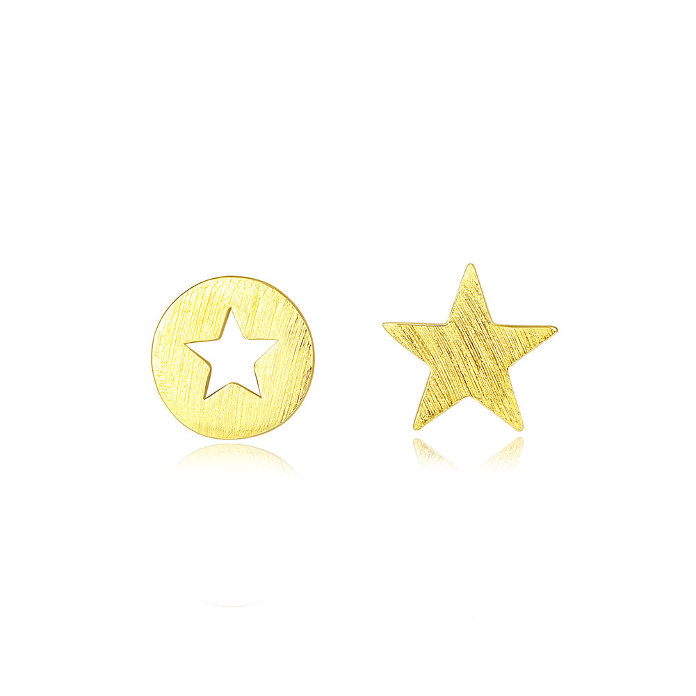 925 Sterling Silver Plated Gold Simple Fashion Stars Geometric Round Stud Earrings