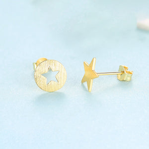 925 Sterling Silver Plated Gold Simple Fashion Stars Geometric Round Stud Earrings