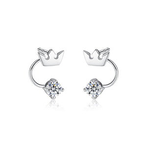 925 Sterling Silver Simple and Elegant Crown Earrings with Cubic Zirconia