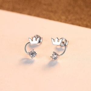 925 Sterling Silver Simple and Elegant Crown Earrings with Cubic Zirconia