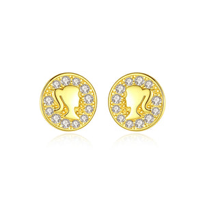 925 Sterling Silver Plated Gold Simple Fashion Girl Geometric Round Stud Earrings with Cubic Zircon