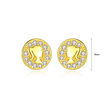 Load image into Gallery viewer, 925 Sterling Silver Plated Gold Simple Fashion Girl Geometric Round Stud Earrings with Cubic Zircon
