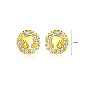 925 Sterling Silver Plated Gold Simple Fashion Girl Geometric Round Stud Earrings with Cubic Zircon