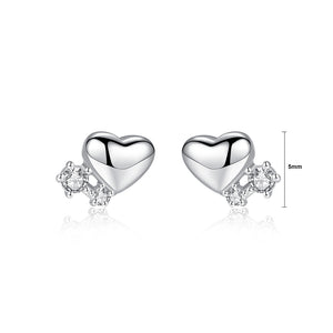 925 Sterling Silver Simple Romantic Heart-shaped Cubic Zirconia Stud Earrings