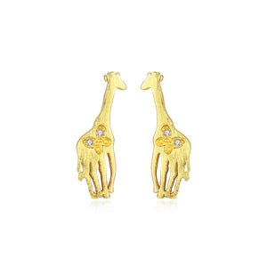 925 Sterling Silver Plated Gold Simple Cute Giraffe Stud Earrings with Cubic Zirconia