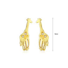 Load image into Gallery viewer, 925 Sterling Silver Plated Gold Simple Cute Giraffe Stud Earrings with Cubic Zirconia