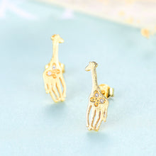 Load image into Gallery viewer, 925 Sterling Silver Plated Gold Simple Cute Giraffe Stud Earrings with Cubic Zirconia