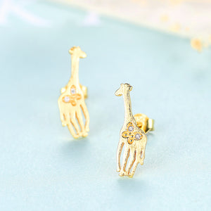 925 Sterling Silver Plated Gold Simple Cute Giraffe Stud Earrings with Cubic Zirconia
