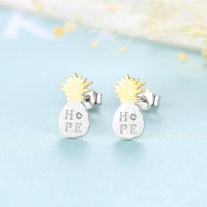 925 Sterling Silver Simple Personality Double Color Pineapple Stud Earrings