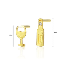 Load image into Gallery viewer, 925 Sterling Silver Plated Gold Simple Personality Wine Bottle Wine Glass Asymmetric Earrings with Cubic Zirconia