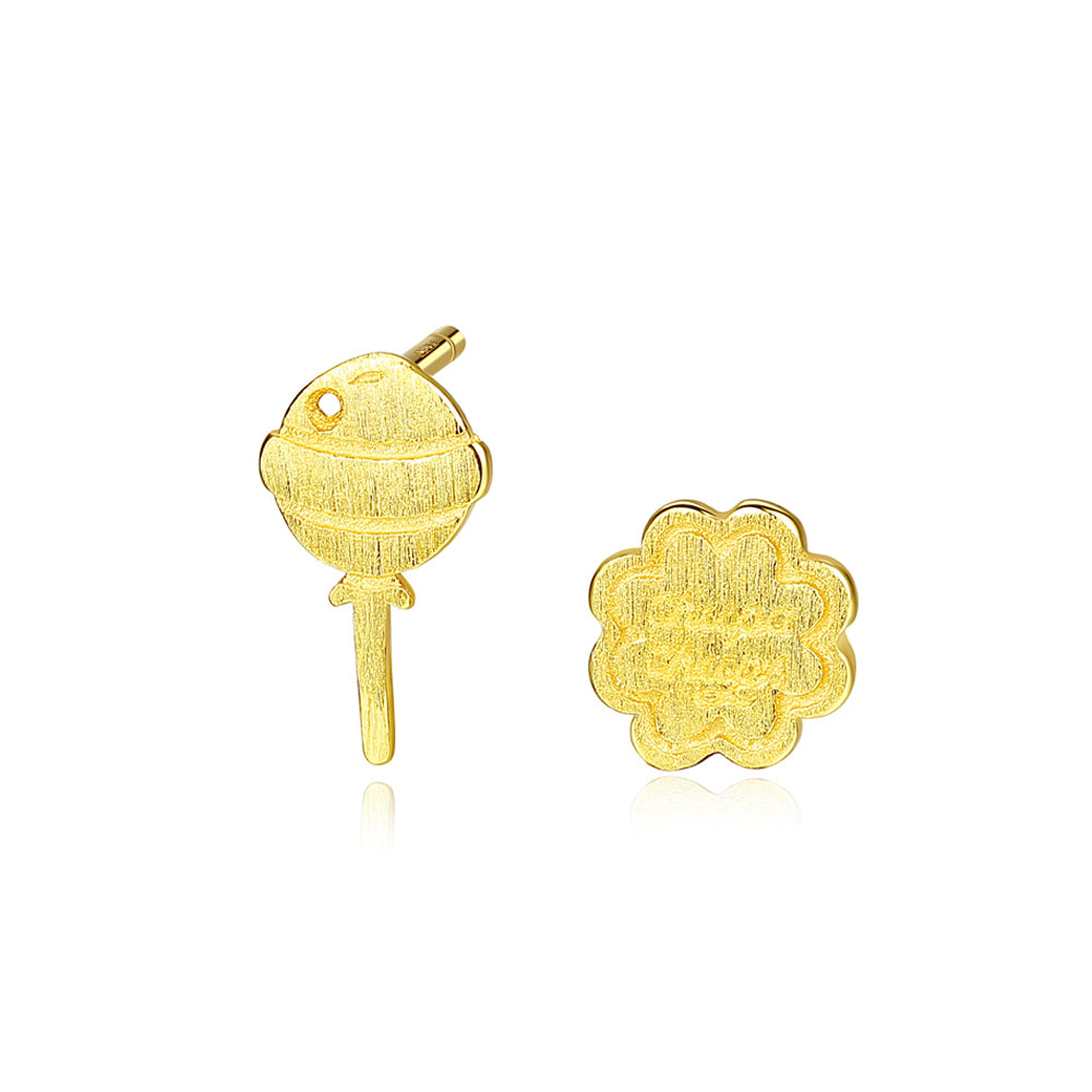 925 Sterling Silver Plated Gold Simple Creative Flower Asymmetric Stud Earrings