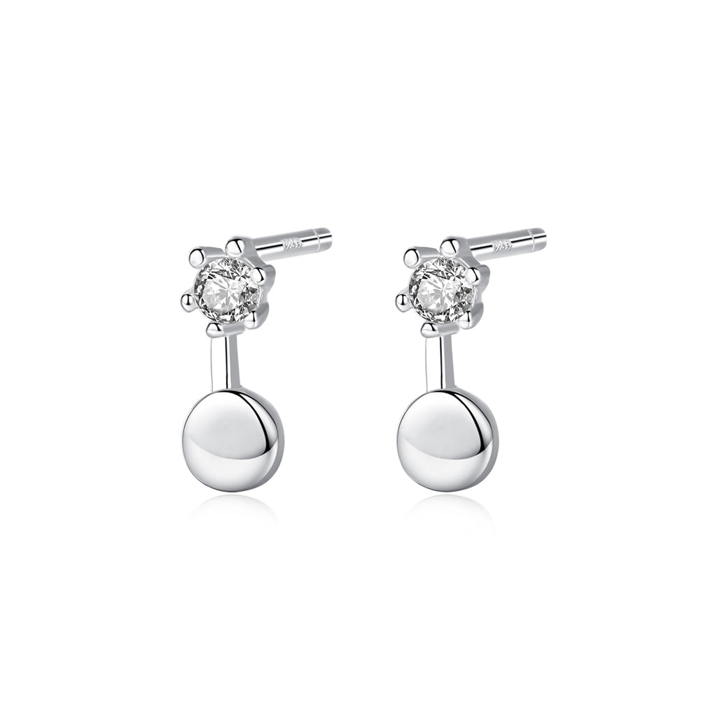 925 Sterling Silver Simple Fashion Geometric Round Cubic Zirconia Stud Earrings