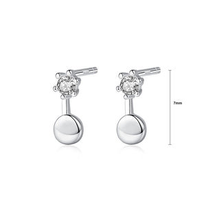 925 Sterling Silver Simple Fashion Geometric Round Cubic Zirconia Stud Earrings