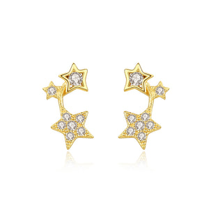 925 Sterling Silver Plated Gold Simple Fashion Star Cubic Zirconia Stud Earrings
