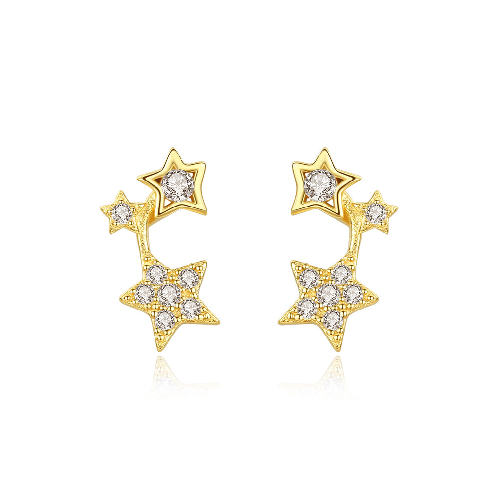 925 Sterling Silver Plated Gold Simple Fashion Star Cubic Zirconia Stud Earrings