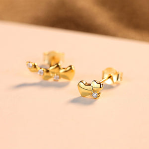 925 Sterling Silver Plated Gold Simple Personality Heart-shaped Asymmetrical Stud Earrings with Cubic Zirconia