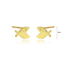 Load image into Gallery viewer, 925 Sterling Silver Plated Gold Simple Cute Fish Stud Earrings
